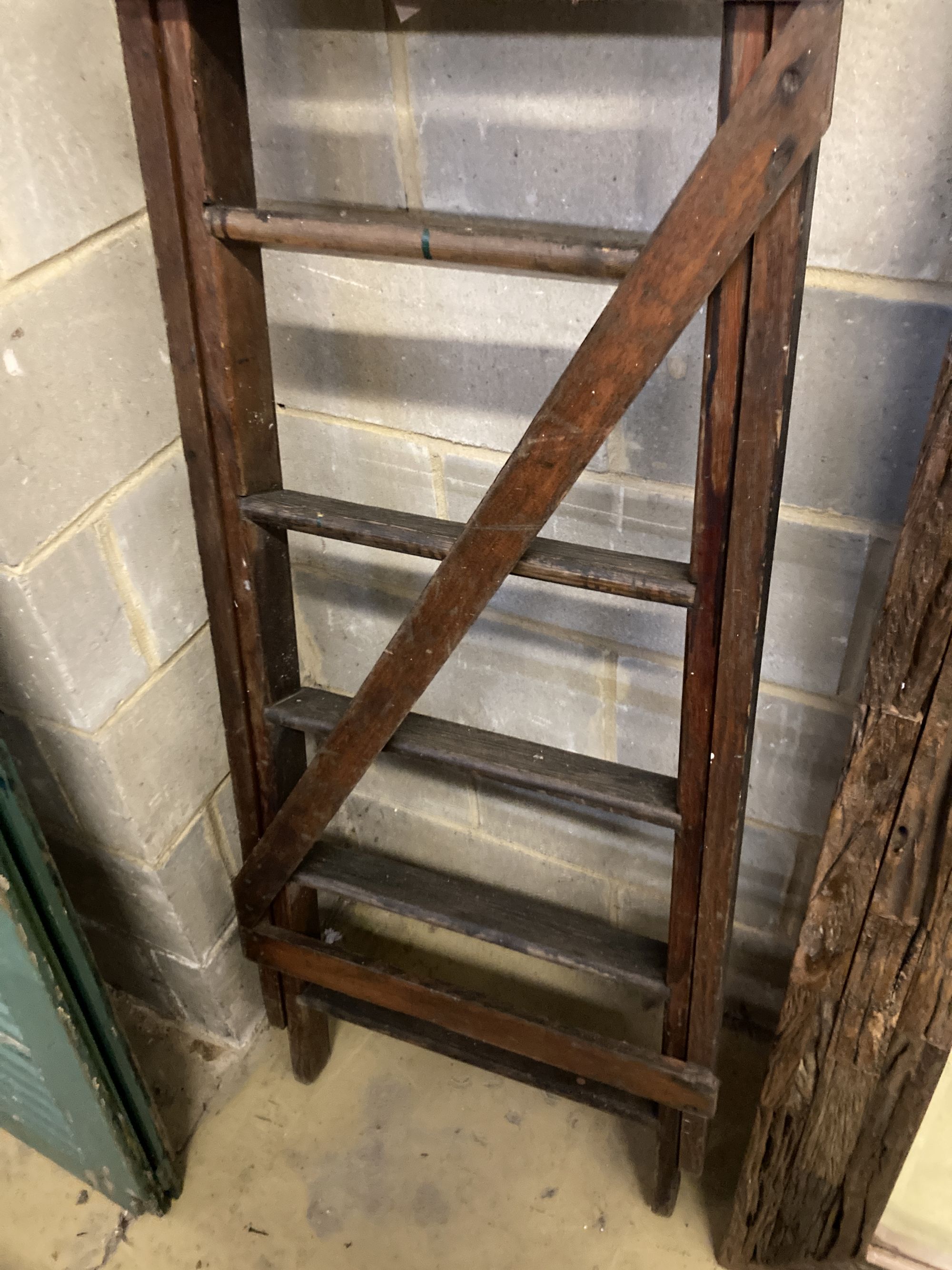 A vintage Shaftesbury London wooden step ladder, height 217cm